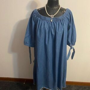 Speed Control NY Blue Chambray off the shoulder 3/4 tie sleeve dress, size 3X